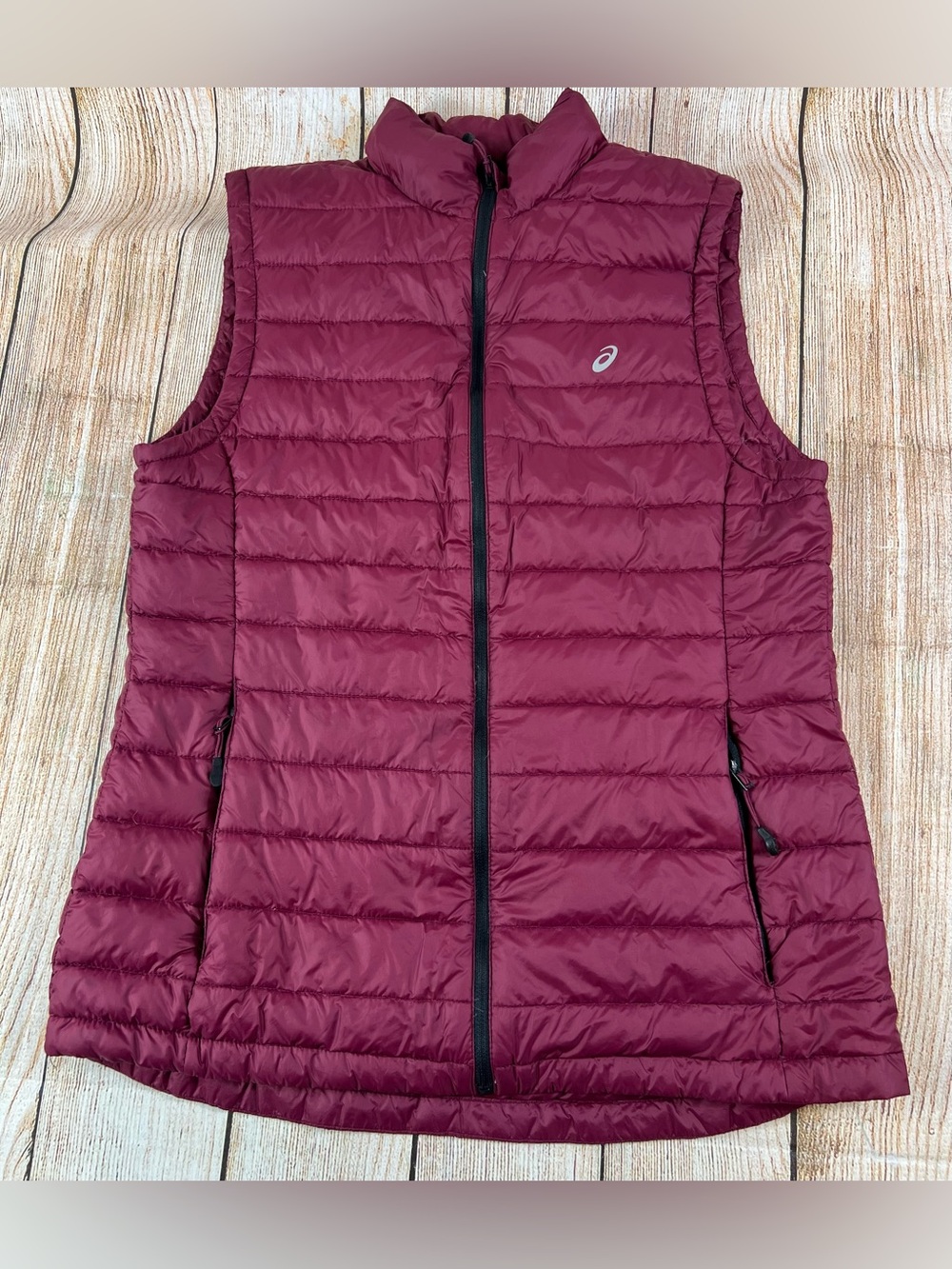 Women’s Asics Down Insulated Running Puffer Vest  Full Zip Maroon Size Large